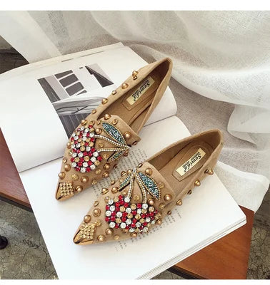 SWYIYV Woman Flats Shoes Rhinestone Cherry 2019 Spring New Female Metal Pointed Toe Casaul Shoes Comfortable Flats Loafers Shoes