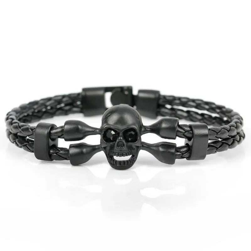 XQNI Brand Pop Skull Leather Men Bracelet High Quality Popular Boys Courage Knighthood Skeleton Male Charm Bracelet Jewelry