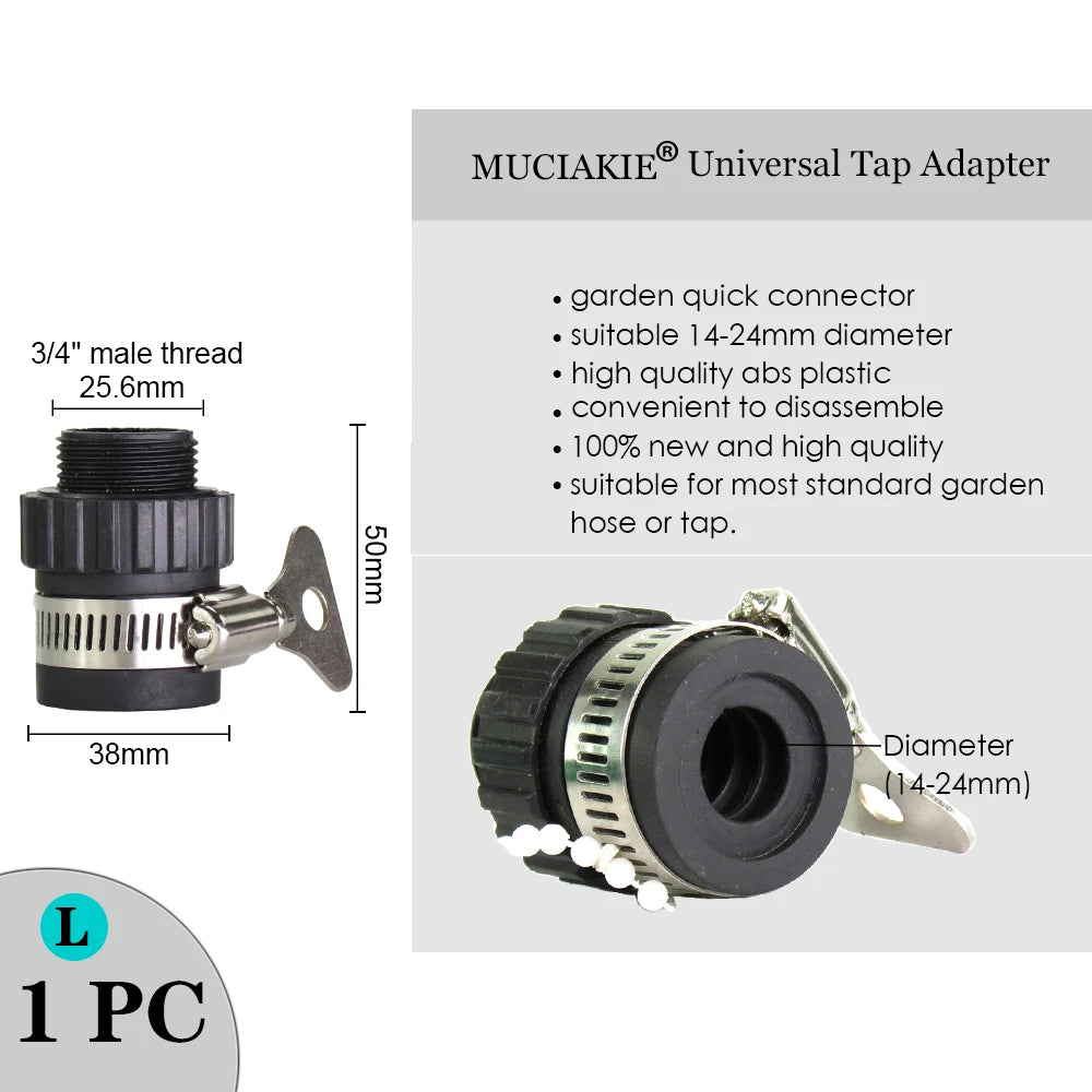 MUCIAKIE Variety Style Garden Tap 1/2" 3/4" Male Female Thread Nipple Joint 1/4" Hose Quick Connector Irrigation Water Splitters