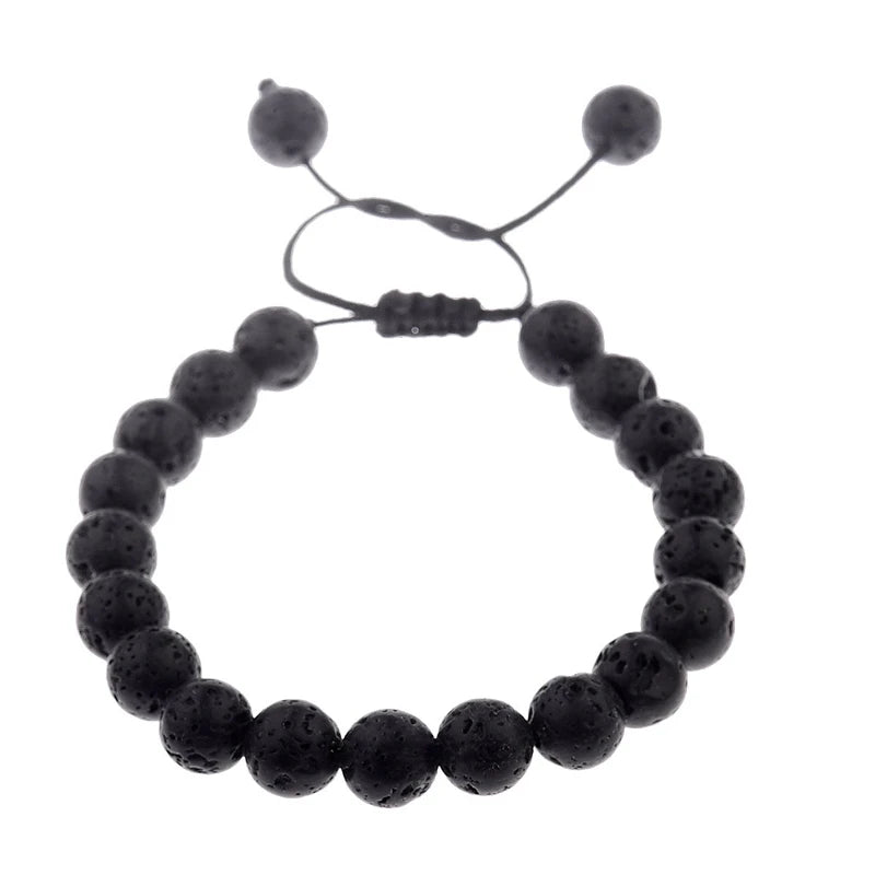 DOUVEI Round Black CZ Zircon Pave Lava Weaving Bracelet Men Beads Weaving Bracelet Homme Adjustable ABL005
