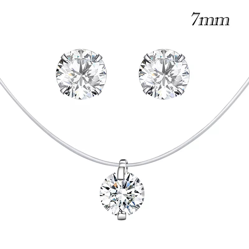 Bamoer Silver Invisible Chain Necklaces Pendants Rhinestone Choker Necklaces Transparent Fishing Line Collier Femme SCN332