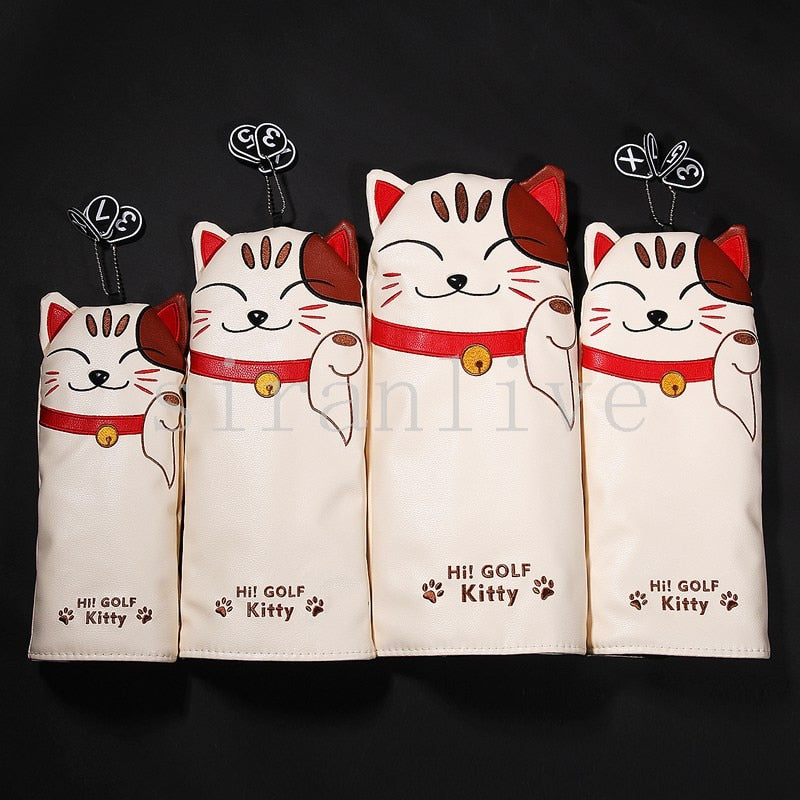 Money Cat PU Leather Golf Headcovers Head Covers Driver FW UT Utility With Number Tag