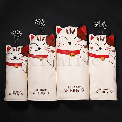 Money Cat PU Leather Golf Headcovers Head Covers Driver FW UT Utility With Number Tag