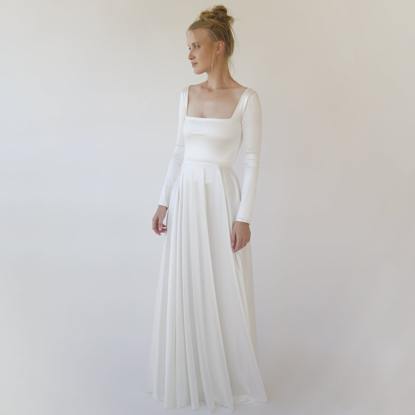 Bestseller Ivory Square Neckline Minimalist Satin Wedding Dress #1351