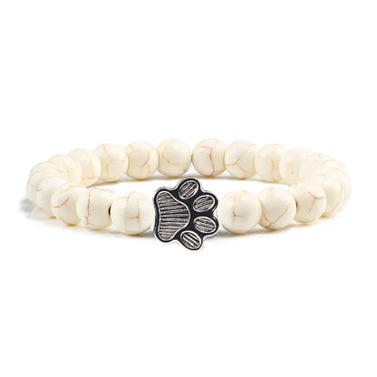Natural Matte Black Lava Volcanic Stone Paw Print Charm Bracelet Homme Femme Pet Memorial Cat Dog Lovers Jewelry Bracelets