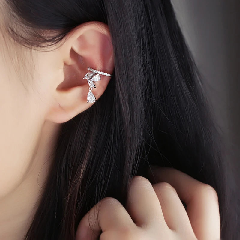 Fashion Drop Water Clip Earrings Jewelry Zirconia Crystal Jackets Jewelry Cuff Earrings for Women Boucle d'Oreille Aros AE230