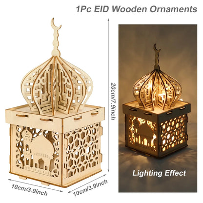 Wooden Palace Ornament Ramadan Decoration for Home 2024 Aid Eid Mubarak Ramadan Kareem Islamic Muslim Festival Party Decor