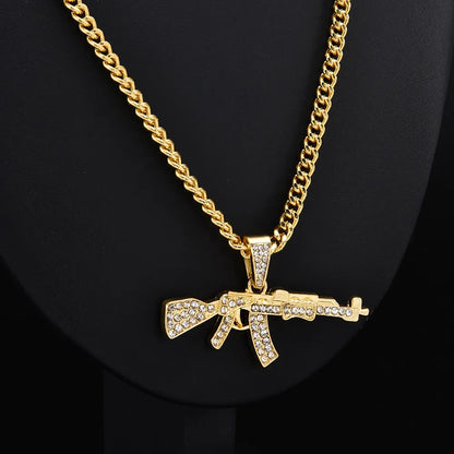 Choker Necklaces for Women 2022 Gun Cross Pendant Crystal Rhinestone Chain Necklace Women Men Punk Chains Jewelry