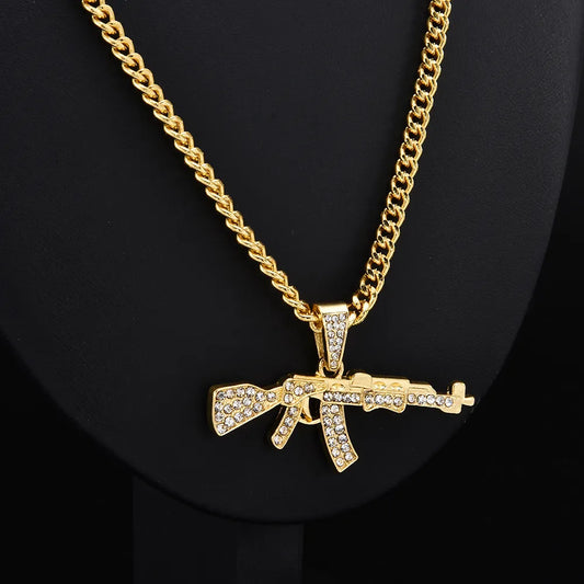 Choker Necklaces for Women 2022 Gun Cross Pendant Crystal Rhinestone Chain Necklace Women Men Punk Chains Jewelry