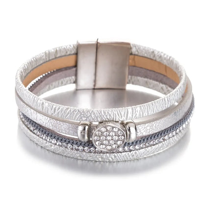 HOCOLE Fashion Gem Rhinestone Magnetic Leather Bracelets & Bangles Bohemian Handmade Multilayer Wrap Jewelry Women Pulseira