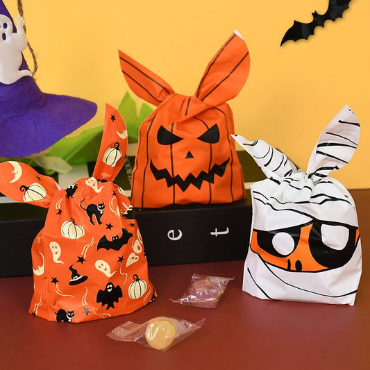 25/50pcs Halloween Candy Bags Pumpkin Bat Snack Biscuit Bag Trick or Treat Kids Favors Halloween Party Decoration Supplies