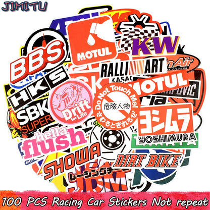 100 PCS Racing Car Stickers Graffiti JDM Car Modification Waterproof Sticker for Motorcycle Bicycle Helmet Motor Suitcase Laptop