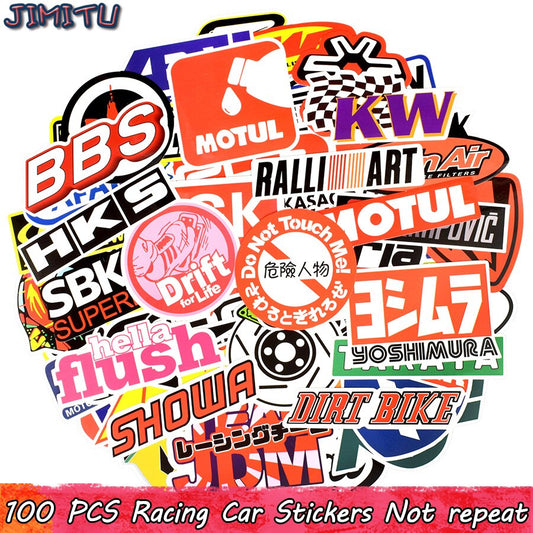100 PCS Racing Car Stickers Graffiti JDM Car Modification Waterproof Sticker for Motorcycle Bicycle Helmet Motor Suitcase Laptop