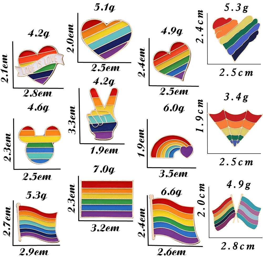 9 Style LGBT Design Rainbow Creative Heart Yeh Finger Pin Brooch Metal Pins Badge Denim Enamel Lapel Jewelry Women