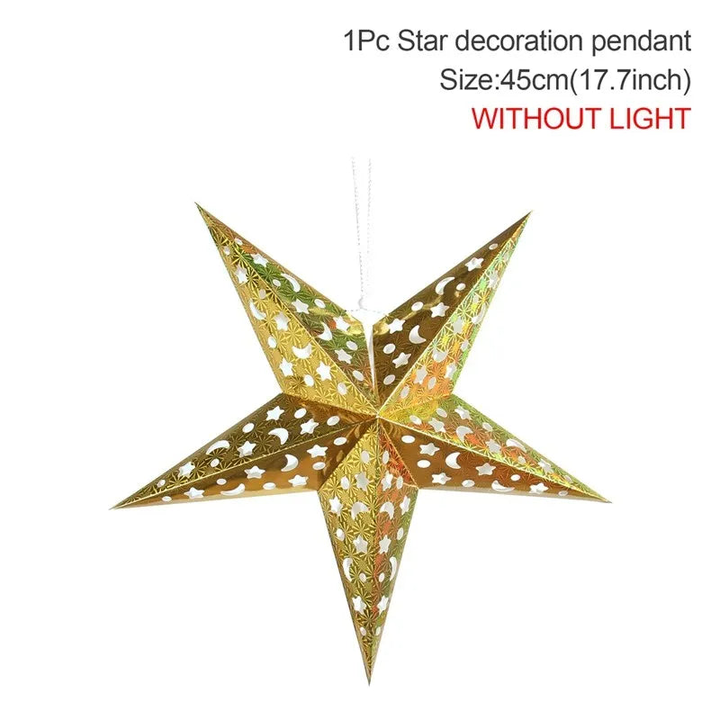30-75cm Hollow Star Hanging Pendant Eid Mubarak Christmas Ramadan Decoration 2024 Islamic Muslim Party Decor Ramadan Kareem