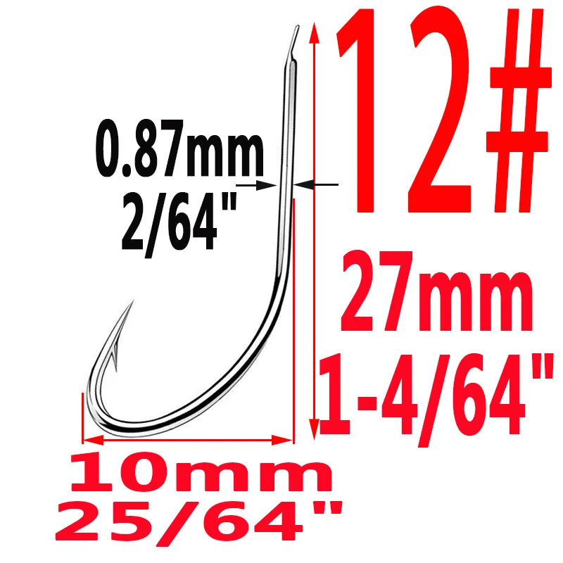 100pcs/Bag Iseama Circle Carp Eyed Fishing Hook Size 1# to 14# Ring Eye Japan High-Carbon Steel Fish Hook