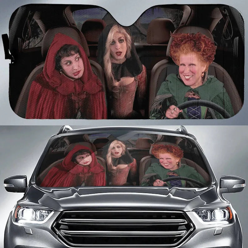 Halloween Hocus Pocus Car Sun Shade, Funny Witch Sun Shade, Car Accessories Windshield Sunshade