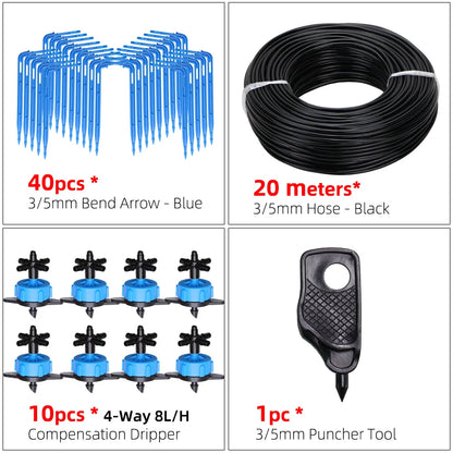 MUCIAKIE Garden Drip Irrigation Kit Micro Watering Elbow Drippers System for Greenhouse Pot Plants 1/8'' 3/5mm Hose Set 2/4 Ways