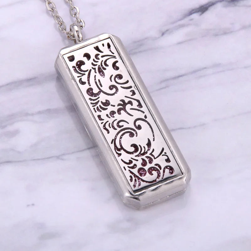 Square Stainless Steel Magnetic Aromatherapy Diffuser Necklace Jewelry Perfume Locket Pendant Essential Oil Locket Necklace