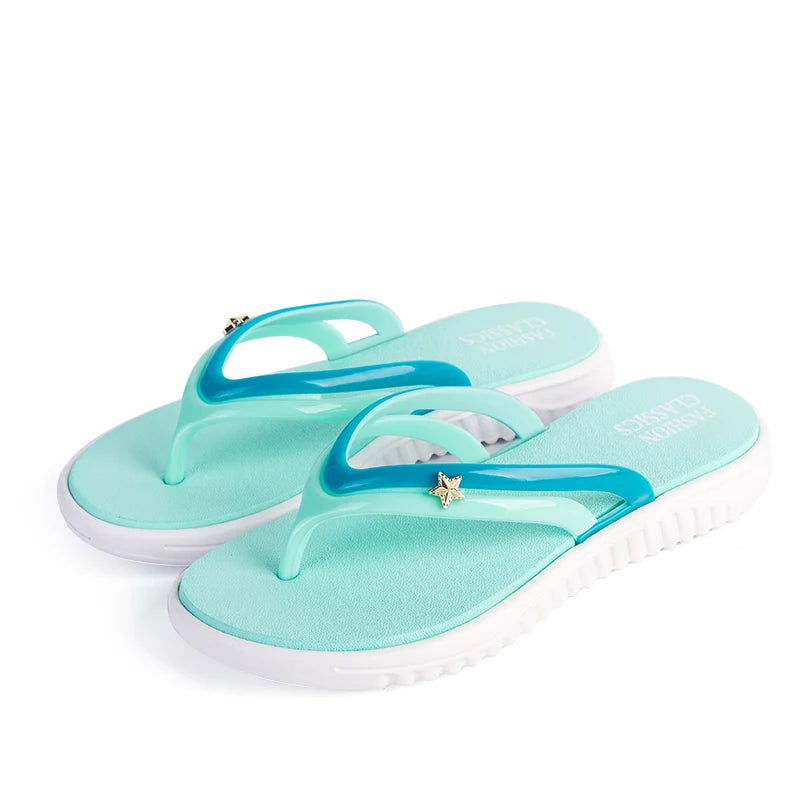 SXQYFW Womens Summer Slip-On Shoes Anti-Slip Hard-Wearing Fashion Leisure Slippers Beach Swimming Walk Indoor T-Tied Flip Flops