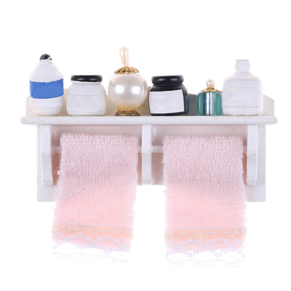 Towel Rack Shower Faucet Tissue Toothbrush Toothpaste Cup Baskets Hair Dryer 1/12 DIY Dollhouse Bathroom Furniture Accessories