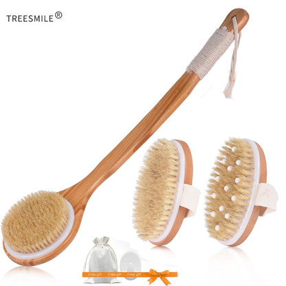 TREESMILE Natural Bristle Bath Brush SPA Woman Man Skin Care Dry Body Brush D40