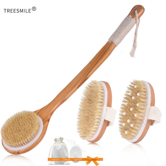 TREESMILE Natural Bristle Bath Brush SPA Woman Man Skin Care Dry Body Brush D40