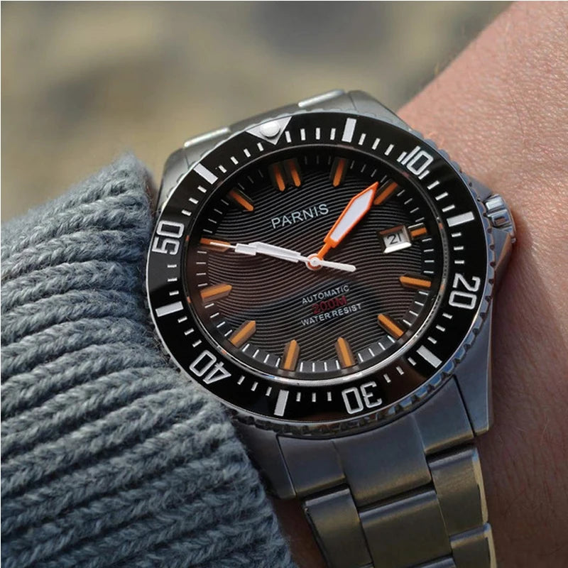 Parnis 44MM Luxury Automatic Diver Watch Waterproof 200m Stainless Steel Mechanical Men's Watches Sapphire Glass With Box