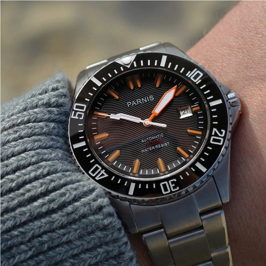 Parnis 44MM Luxury Automatic Diver Watch Waterproof 200m Stainless Steel Mechanical Men's Watches Sapphire Glass With Box