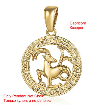 Davieslee Pendant Necklace for Women 12 Zodiac Sign Constellation Yellow Rose Gold Color Womens Necklaces Round Shaped LGPM16