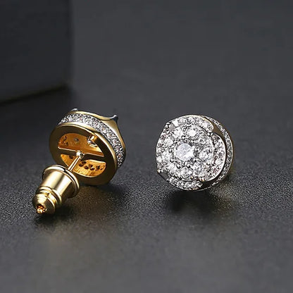 LUOTEEMI Elegant Small Hip Hop Round Stud Earrings for Women Korean Style AAA Black/White Cubic Zircon Fashion Jewelry for Men