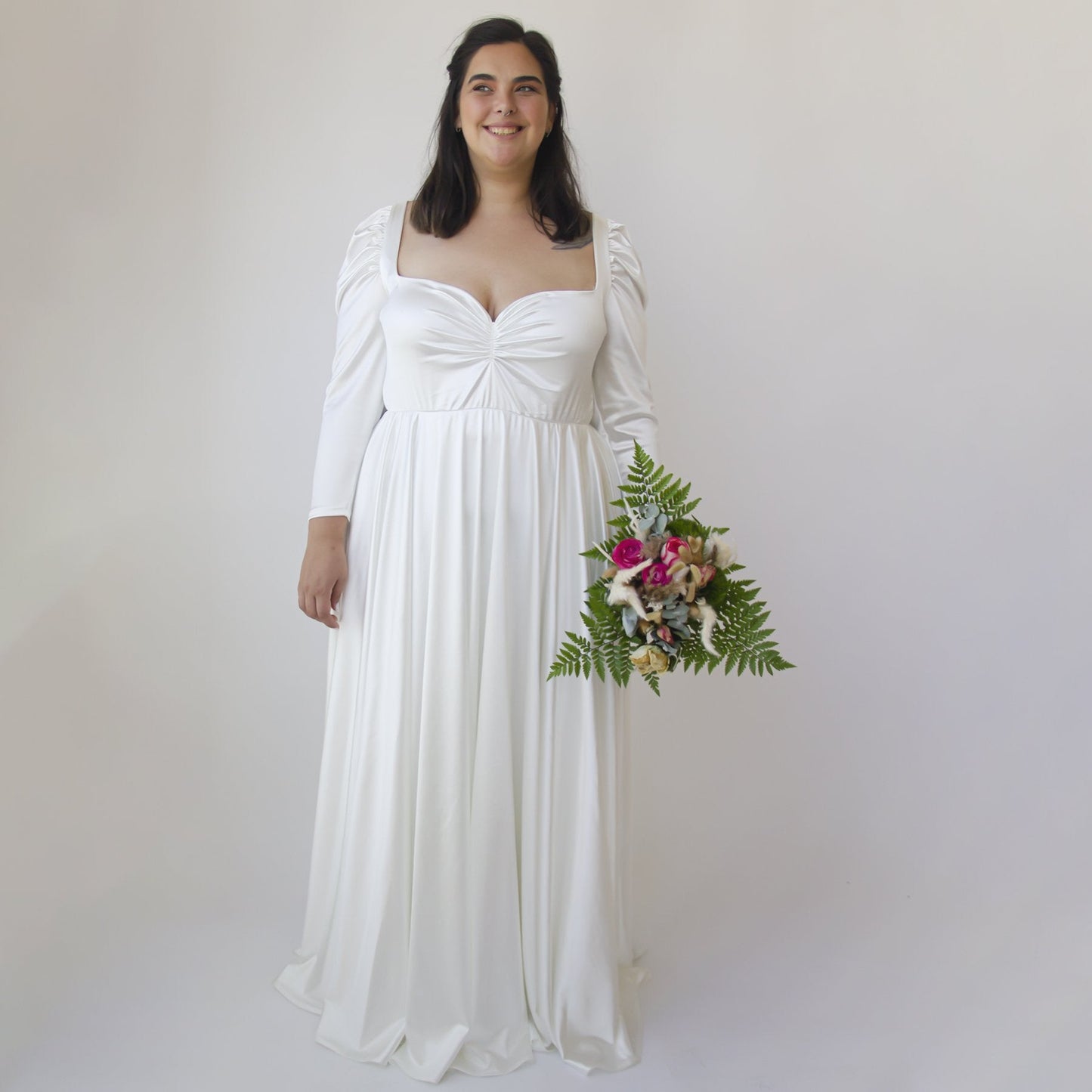Ivory Sweetheart Wedding Dress With Puffy Sleeves #1341