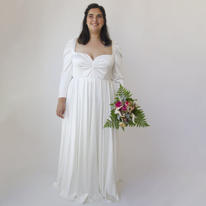 Ivory Sweetheart Wedding Dress With Puffy Sleeves #1341