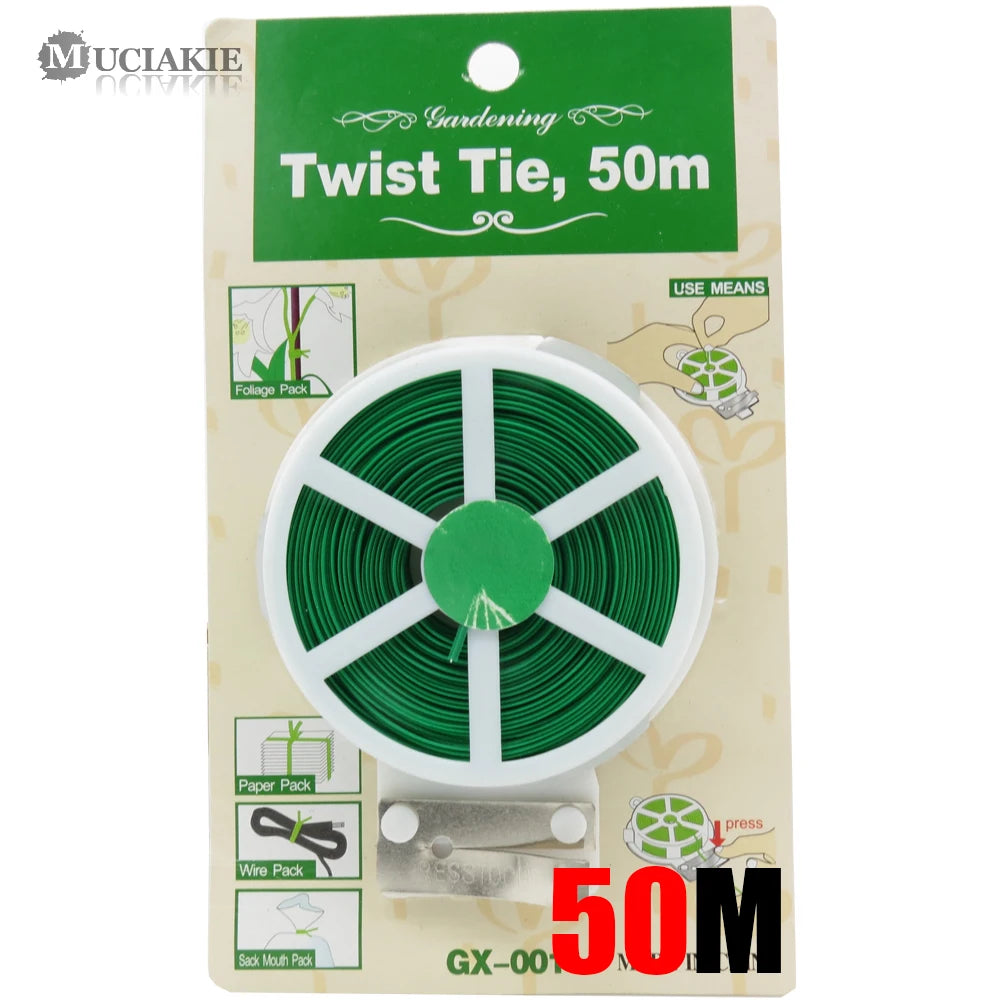 MUCIAKIE 30m/50m Plant Twist Tie With Cutter Sturdy Green Coated Wire for Gardening Home Office Reusable Wire Cable With Slicer
