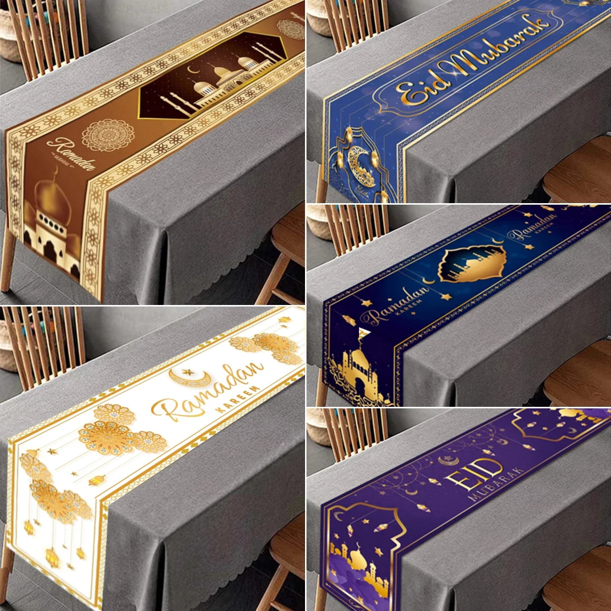 Ramadan Decor Table Runner EID Mubarak Decoration 2024 for Home Tablecloth Ramadan Kareem Islamic Muslim Party Eid Al Adha