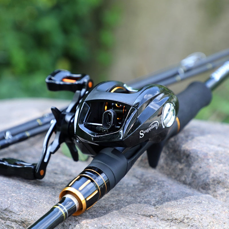 Sougayilang Carbon Fiber Fishing Rod and Reel Combos 4 Section Casting Fishing Pole 12+1BB Reel Fishing Set