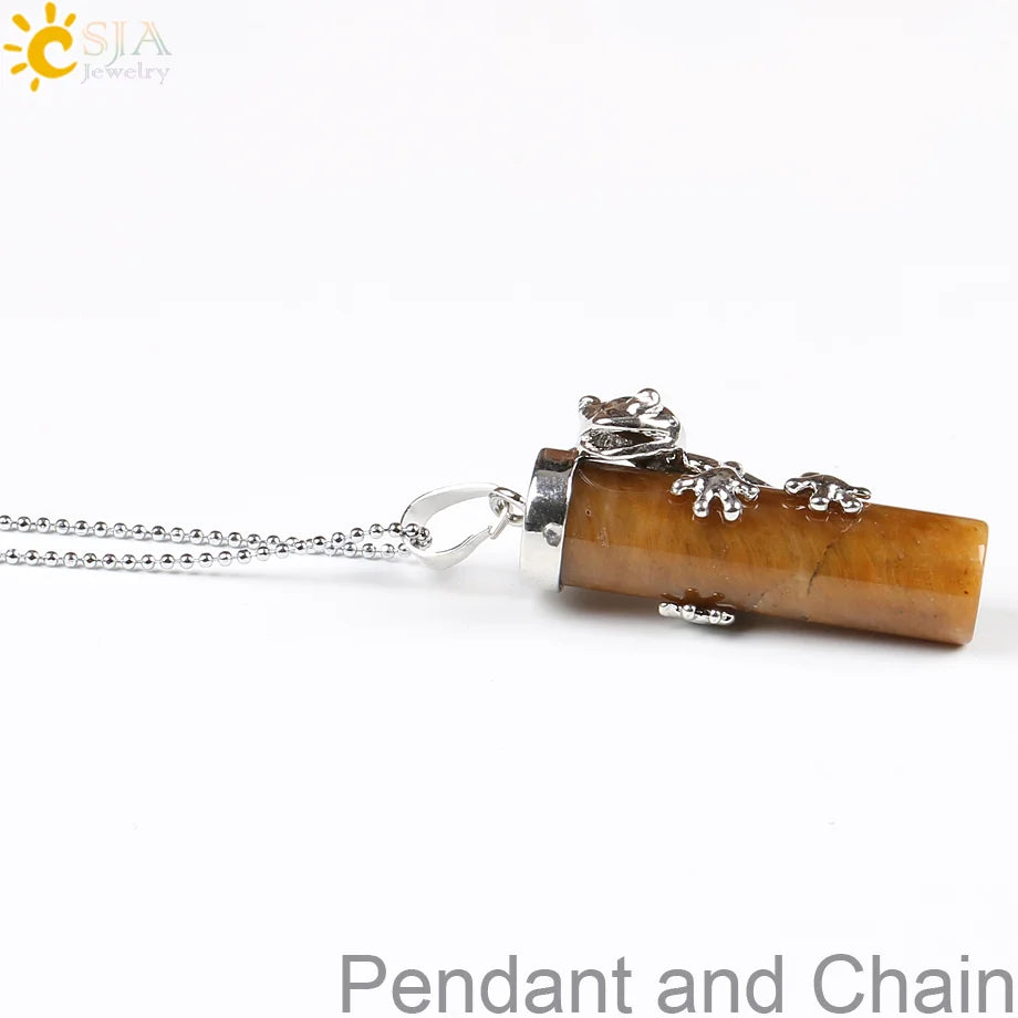 CSJA Pink Quartz Gem Power Statement Necklace Male Female Jewelry Natural Gem Stone Pendant Lovely Frog Jewellery E184