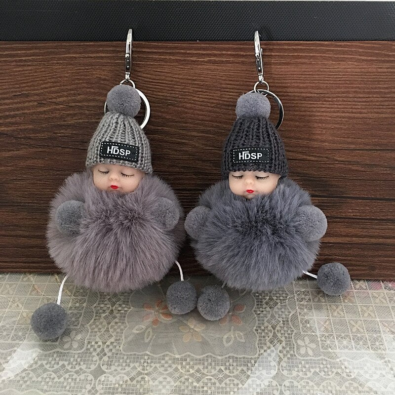 1PCS Cute Cartoon Doll Keychain Fur Ball Plush KeyChain Keyring Women Handbag Car Key Holder Bag Pendant Toys for Kids