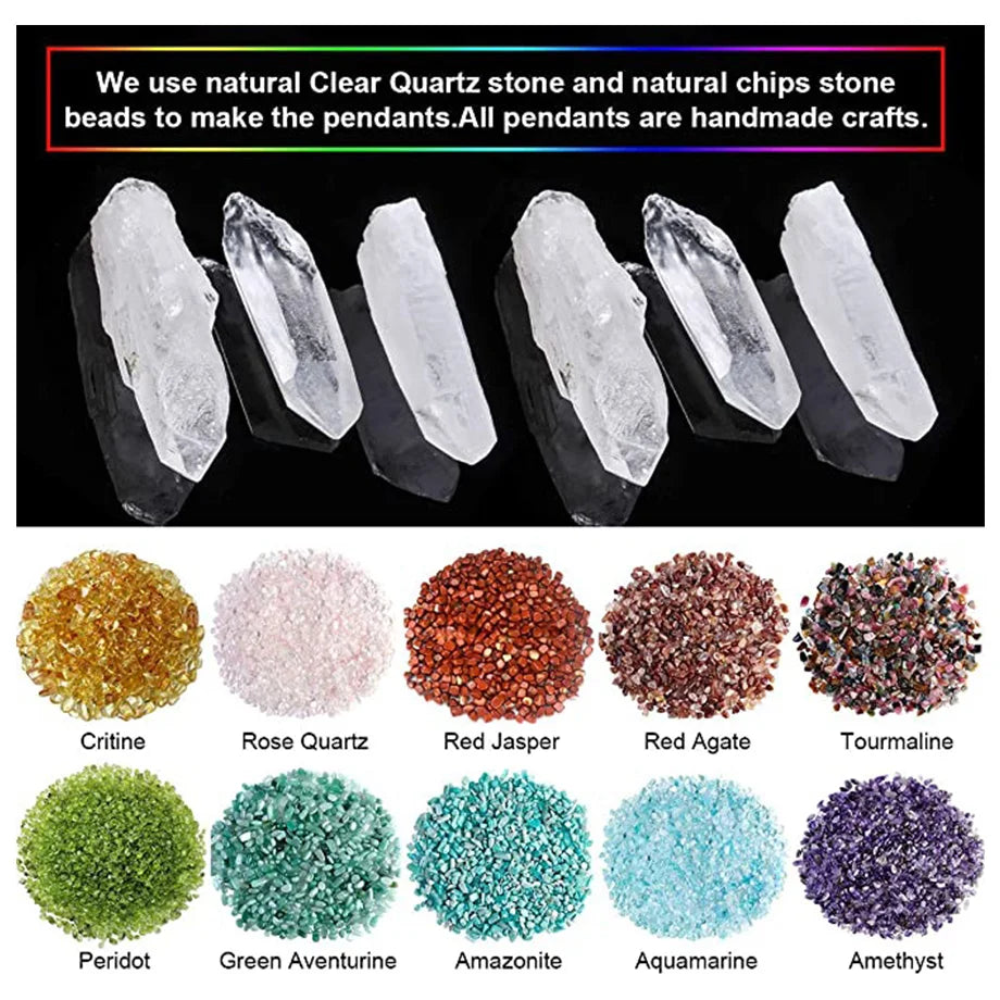 CSJA Natural Stone Rock Crystal Pendant Reiki Chakra Tree of Life Handmade Wire Wrapped Clear Quartz Pendant for Necklace F517