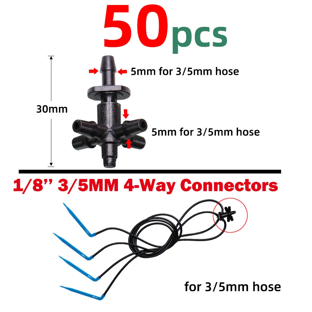 MUCIAKIE Garden Drip Irrigation Kit Micro Watering Elbow Drippers System for Greenhouse Pot Plants 1/8'' 3/5mm Hose Set 2/4 Ways