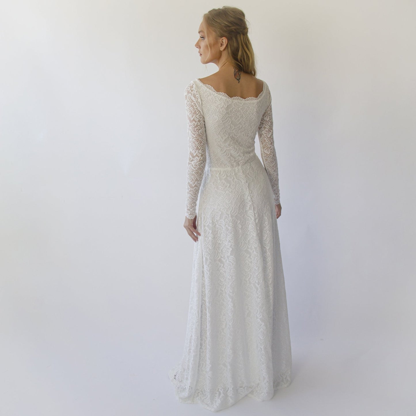 Bestseller Long Sleeves Boat Neckline Modest Wedding Dress #1297