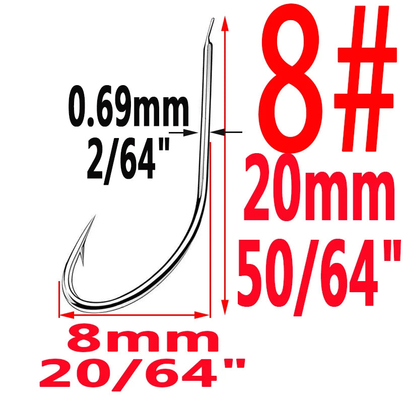 100pcs/Bag Iseama Circle Carp Eyed Fishing Hook Size 1# to 14# Ring Eye Japan High-Carbon Steel Fish Hook