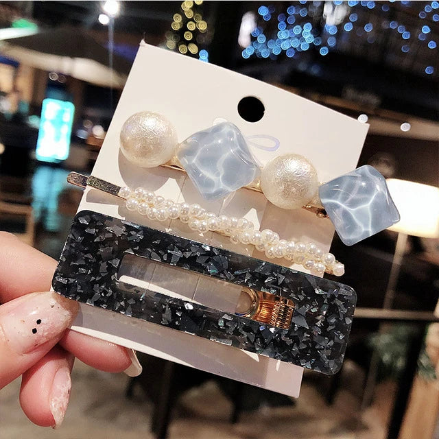 Hair Clips for Women Headband Hairpins Barrettes Pearl Geometric Girls Hairgrips Fashion Hair Jewelry Accessories 3pcs/Set