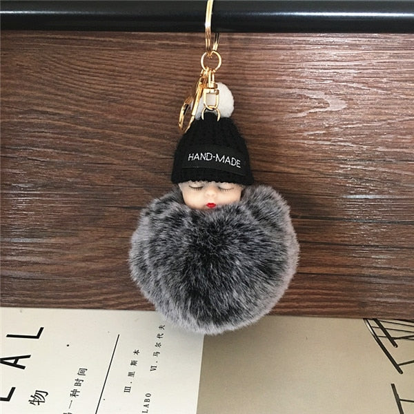 1PCS Cute Cartoon Doll Keychain Fur Ball Plush KeyChain Keyring Women Handbag Car Key Holder Bag Pendant Toys for Kids