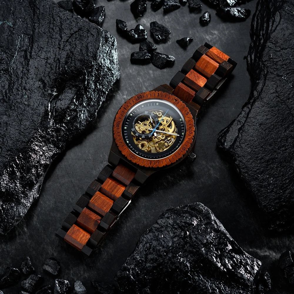 Wooden Automatic Mechanical Watch Men Wristwatch BOBO BIRD Top Luminous Hands Clock Custom Relogio Masculino