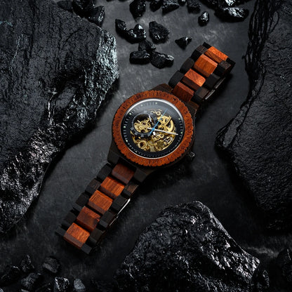 Wooden Automatic Mechanical Watch Men Wristwatch BOBO BIRD Top Luminous Hands Clock Custom Relogio Masculino