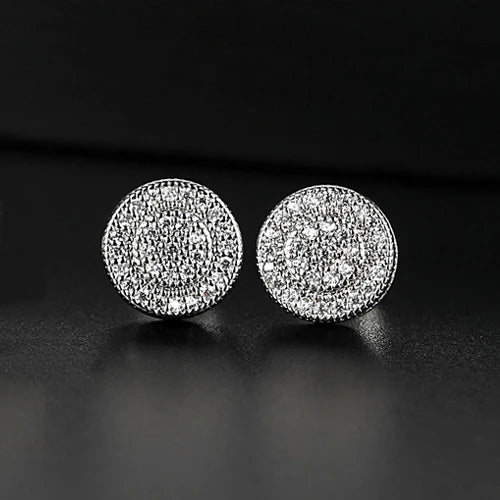 LUOTEEMI Elegant Small Hip Hop Round Stud Earrings for Women Korean Style AAA Black/White Cubic Zircon Fashion Jewelry for Men