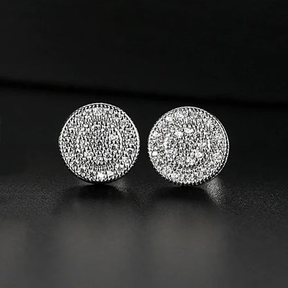 LUOTEEMI Elegant Small Hip Hop Round Stud Earrings for Women Korean Style AAA Black/White Cubic Zircon Fashion Jewelry for Men