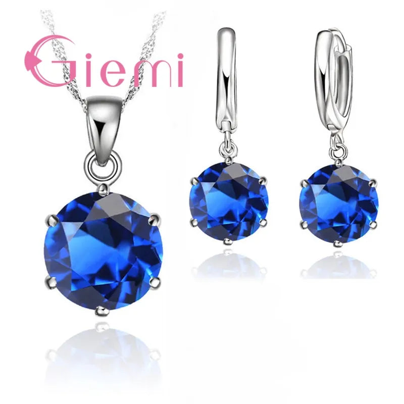 925 Sterling Silver Necklace Women Holiday Wedding Jewelry 6 Claw Cubic Zircon Pendant Engagement