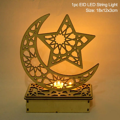 EID Mubarak Wooden Pendant With LED Candles Light Ramadan Decorations for Home Islamic Muslim Party Eid Decor Kareem Ramadan
